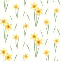 Seamless pattern of hand drawn of fresh daffodils  on isolated background. Design for mothers day, Easter, springtime and summertime celebration, scrapbooking, textile, home decor, paper craft. vector