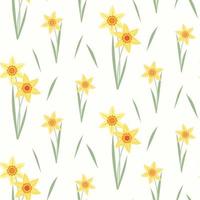 Seamless pattern of hand drawn of fresh daffodils  on isolated background. Design for mothers day, Easter, springtime and summertime celebration, scrapbooking, textile, home decor, paper craft. vector