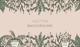 Colored background with different plants and leaves Vector