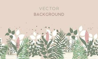 Colored background with different plants and leaves Vector