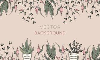 Colored background with different plants and leaves Vector