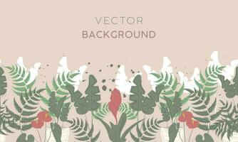 Colored background with different plants and leaves Vector