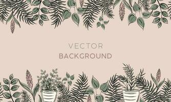 Colored background with different plants and leaves Vector