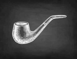 Smoking pipe. Chalk sketch on blackboard background. Hand drawn vector illustration. Retro style.