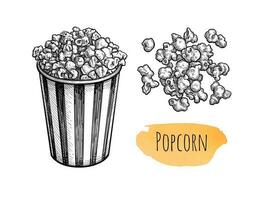 Popcorn. Ink sketch isolated on white background. Hand drawn vector illustration. Retro style.