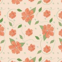 Watercolor seamless pattern with coral flowers and leaves, for fabric design, wallpaper, wallpaper, postcards, tablecloth. photo