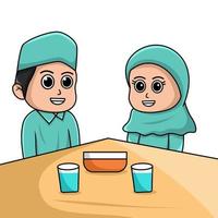 Cartoon illustration of an Islamic child doing a learning activity vector