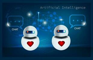 2 chat bot with red heart on blue background vector