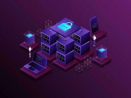 Database Isometric Illustration Dark Gradient. Suitable for Mobile App, Website, Banner, Diagrams, Presentation, and Other Graphic Assets. vector