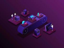 Data processing Isometric Illustration Dark Gradient. Suitable for Mobile App, Website, Banner, Diagrams, Presentation, and Other Graphic Assets. vector