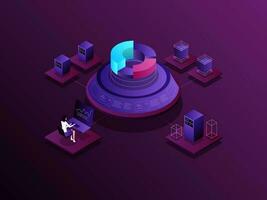 Data analytics Isometric Illustration Dark Gradient. Suitable for Mobile App, Website, Banner, Diagrams, Presentation, and Other Graphic Assets. vector