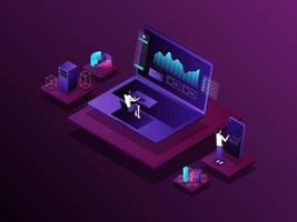 Product analytics Isometric Illustration Dark Gradient. Suitable for Mobile App, Website, Banner, Diagrams, Presentation, and Other Graphic Assets. vector