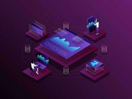 Investment analytics Isometric Illustration Dark Gradient. Suitable for Mobile App, Website, Banner, Diagrams, Presentation, and Other Graphic Assets. vector