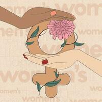 Pair of hands holding a female gender symbol Happy women day Vector