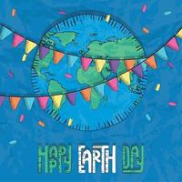 Isolated earth planet sketch with party ornaments Happy earth day Vector