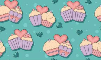 Seamless pattern background with different cupcakes Vector