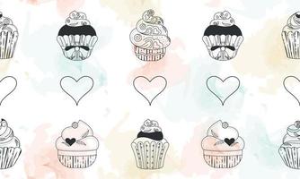 Seamless pattern background with different cupcakes Vector