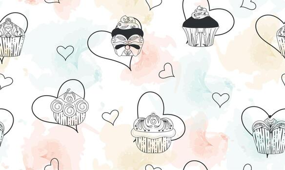 Seamless pattern background with different cupcakes Vector