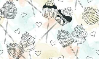 Seamless pattern background with different cupcakes Vector