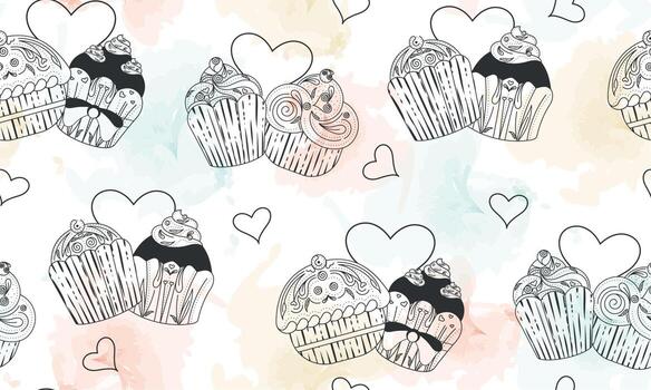 Seamless pattern background with different cupcakes Vector