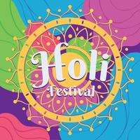 de colores mandala holi festival póster vector