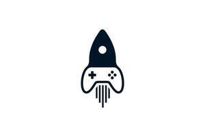 black white gamepad rocket logo vector