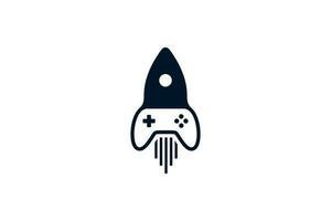 black white gamepad rocket logo vector