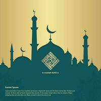 islamic greeting ramadan kareem card square background green gold color design  for islamic party vector