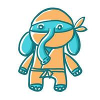 Elephant ninja. Vector illustration in cartoon flat style isolated on white background.