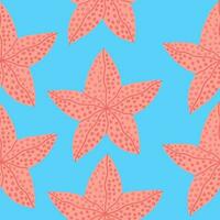 Sea star seamless pattern. Hand drawn vector illustration in cartoon style on blue background.