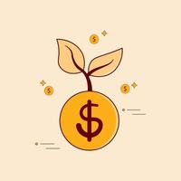 negocio ganancia, dinero ahorros, Finanzas crecimiento concepto, creciente árbol planta con dólar moneda. aislado plano vector icono ilustración.