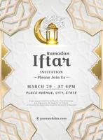 Ramadan iftar invitation card poster with gold tones and Islamic calligraphy vector