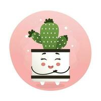 linda kawaii planta de casa, kawaii cactus, un cactus en un maceta, planta de casa, hogar jardín, jardinería, planta amante, planta de casa tienda concepto, invernadero vector