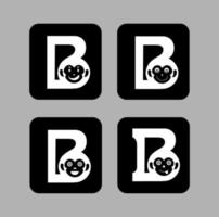 B letters with different monkey face expressions monogram. B monkey icon. vector