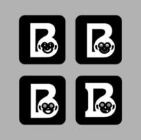 B letters with different monkey face expressions monogram. B monkey icon. vector