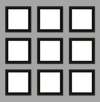 Nine blank photo frames mock up set. vector