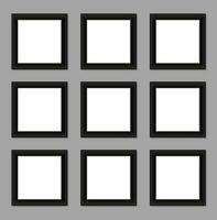 Nine blank photo frames mock up set. vector