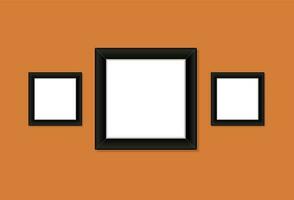 Tree square photo frames mockup on orange background. vector