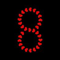 The eight number with red hearts vector icon