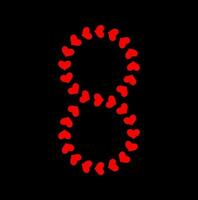 The eight number with red hearts vector icon