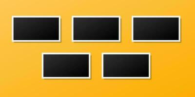 Set of five blank photo frames template with shadow effect isolated on yellow background. vector