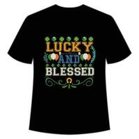 Lucky and blessed St Patrick's Day Shirt Print Template, Lucky Charms, Irish, everyone has a little luck Typography Design vector