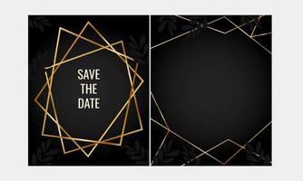 Trendy gold polygonal frame with leaves, golden glitter triangles, geometric, diamond shapes on black background. vector for print