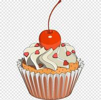 cupcake con cereza encima vector