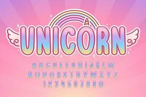 decorativo unicornio fuente y alfabeto vector