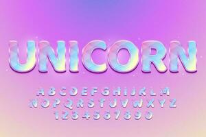 decorativo unicornio fuente y alfabeto vector