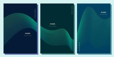 Dynamic fluid wave lines background design set for copy space, brochure, poster, landing page, cover, business card, or presentation page vector