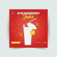 Strawberries juice social media post banner, Food promotional social media post. vector