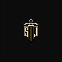 SJ initial monogram for lawyers logo with pillar design ideas vector