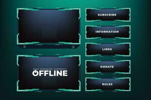 Creative gaming screen frame design with dark green color on a black background. Futuristic screen overlay decoration with online buttons. Live streaming broadcast screen panel with abstract shapes. vector